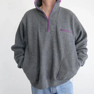 VTG Sun Stations Sportswear Grey Purple Fleece Quarter Zip Pullover Sweater XL